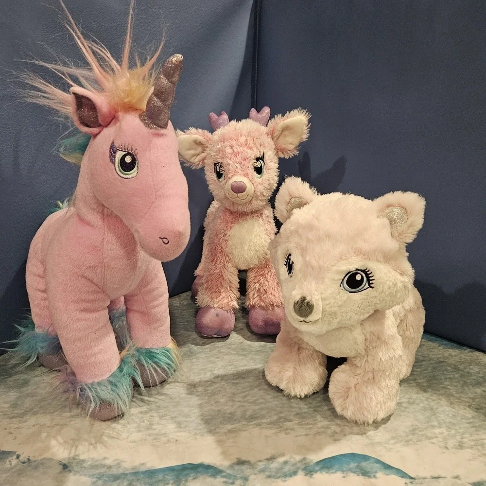 Build A Bear Pink Unicorn Arctic Fox Reindeer Plush Bundle BAB 14-16